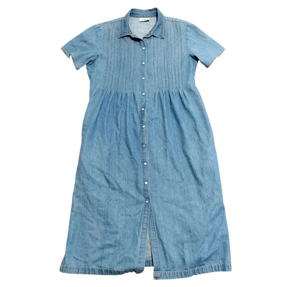 Classic Light Blue Denim Button-Front Shirt Dress